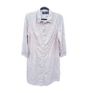 MG Originals Silk Collection Button Down Shirt Dress Tan Zebra Print Size XL